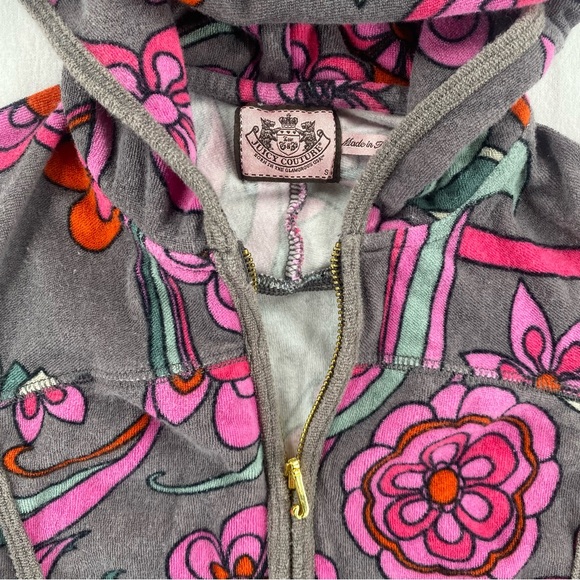Juicy Couture Floral Zip-Up Hoodie in Gray & Pink - Picture 2 of 5